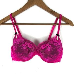 Victoria's Secret Hot Pink Floral Lace Bra 34C